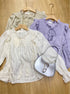Women Vintage Ruffle Tie Latern Flare Sleeves Tops